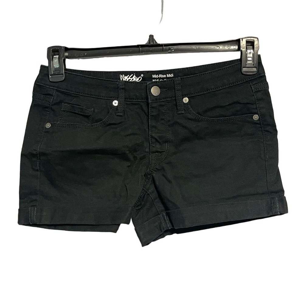 Mossimo Denim Women's Super Stretch Mid Rise Midi Black Jean Shorts Size. 4/27